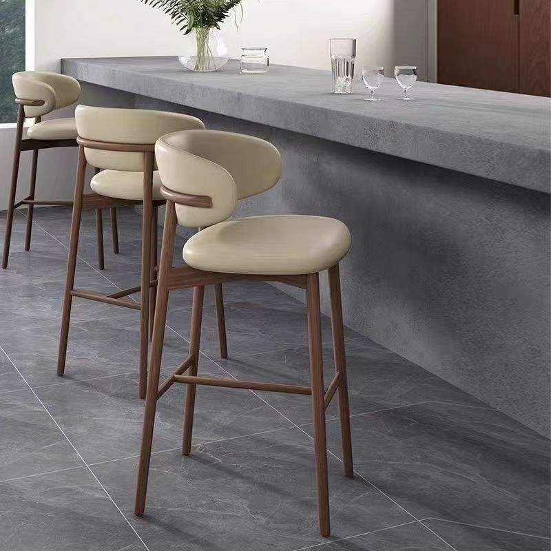 Wholesale Premium Walnut Wood Base Padded Seat with Curved Support for Modern Home Bar and Lounge Furniture Bar Stool