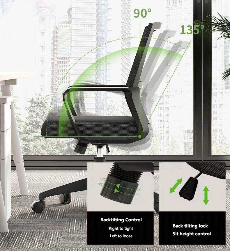 Vantervi Modern Comfortable Swivel Mid Mesh Back Fabric Seat Adjustable Height Task Computer Ergonomic Office Chair Lumbar