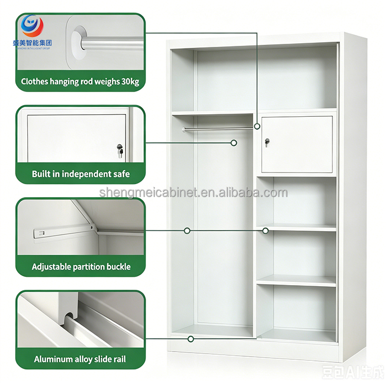 Modern Italian Design Steel Wardrobe with Sliding Doors Anti-Rust Fast Assembly Freestanding Closet Storage for Bedroom