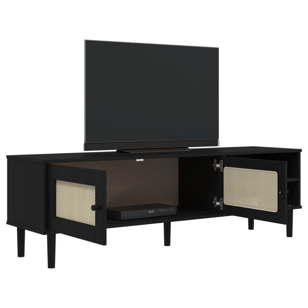 Senja Black Tv Stand 62.2 In X 15.7 In X 19.3 In Solid Wood Modern Storage Living Room Furniture