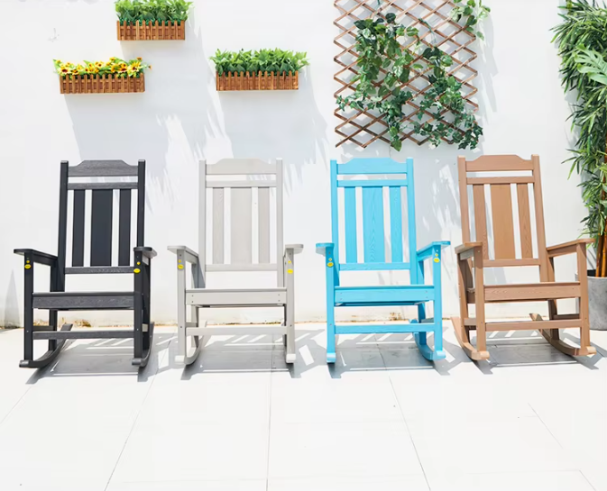 Outdoor Patio Leisure Rocking Chair Commercial Bulk Custom Plastic Wood Waterproof Chair for Event Villa Portable Eco-Friendly