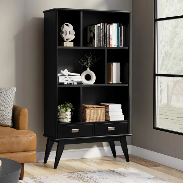 Space-Efficient Solid Wood Display Cabinet with Dual-Access Storage & Open Shelf Top for Entryway Display