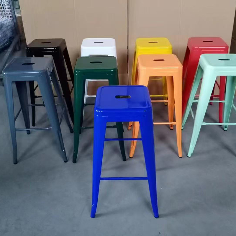 Restaurant Commercial Industrial Bar Stools Metal Stackable Bar Stool Black High Bar Chair Retro Durable Vintage Iron Stool