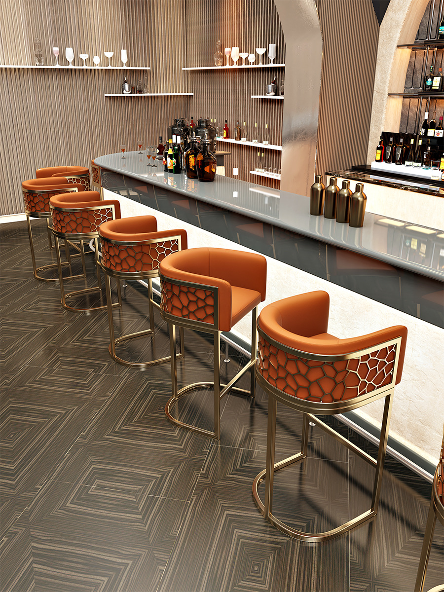 Modern Steel Bar Stool Light Luxury High Backrest for Living Room Hotel School Outdoor Use