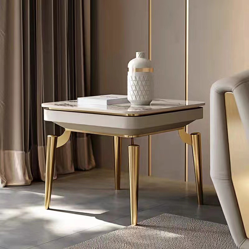 Luxury Design Elegant Side Table Stainless Steel Frame Coffee Table Modern Slate Gold Side Table for Living Room