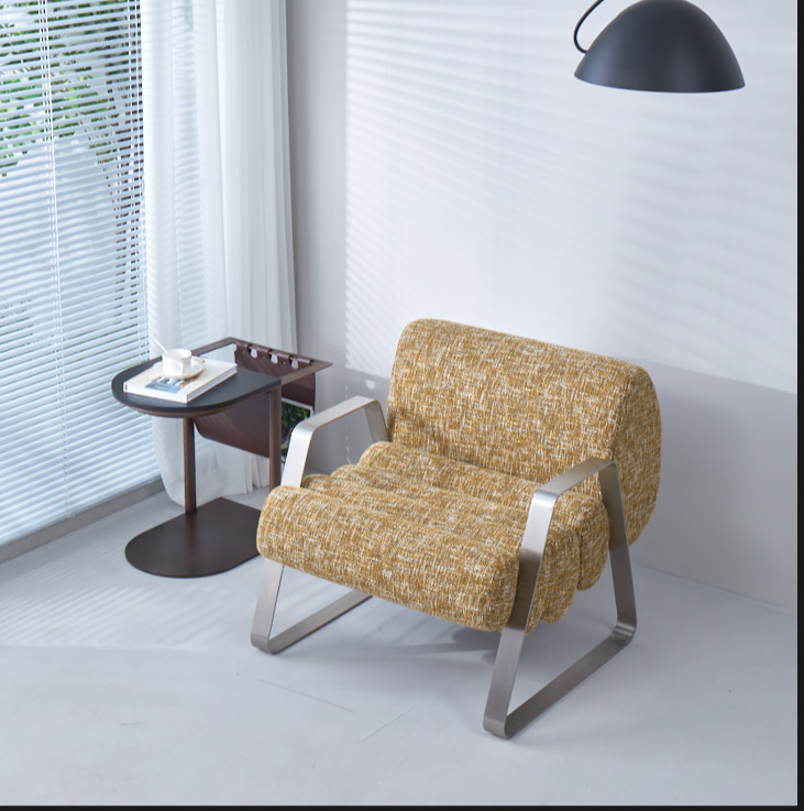 Modern Luxury Metal Frame Adjustable Reclining Lounge Armchair with Cotton Linen Cover for Living Room Home Office &amp; Hotel Use