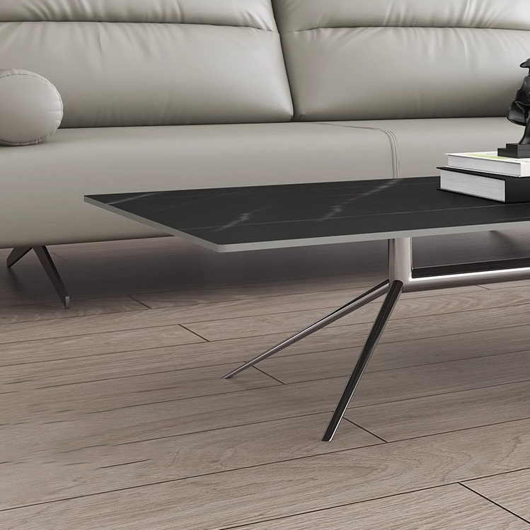 Italian Modern Design Black Rectangle Round Office Sofa End Table With Slate Marble Table Top