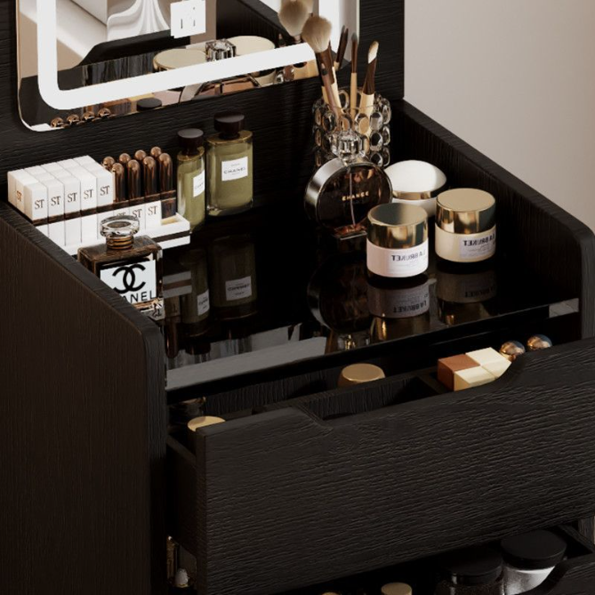 High-End Black Bedroom Vanity Table-Flip-Top Bedside Makeup Desk with LED Lights, Multi-Functional Storage Cabinet Apartment