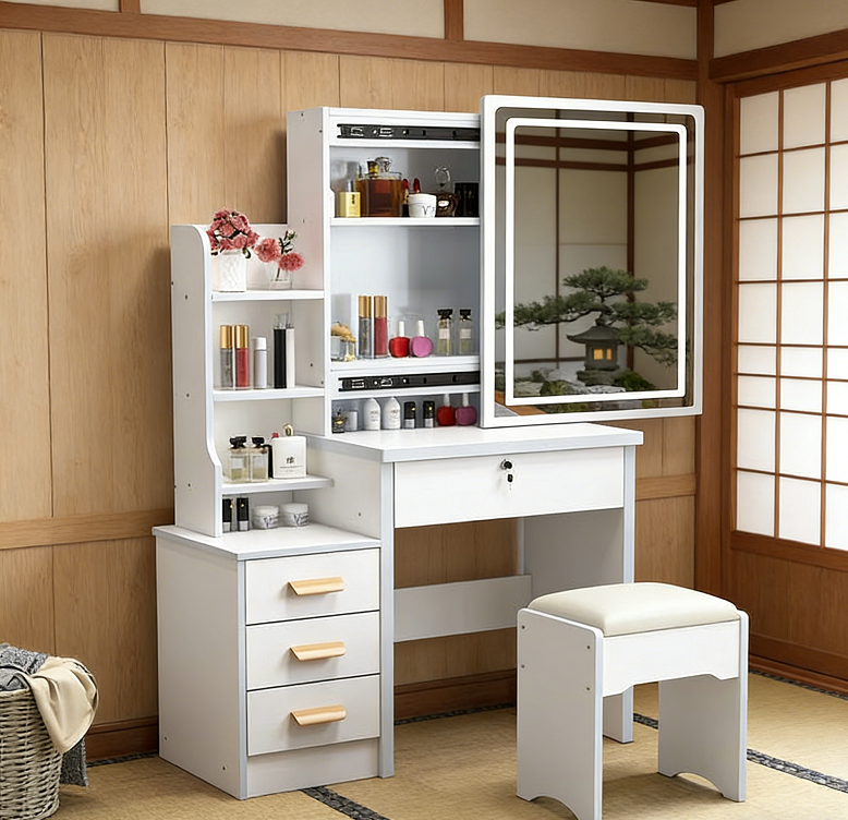 Rated Hot Selling Vanity Table LED Lighted Dressing Table Dustproof Storage Makeup Desk Apartment Small Bedroom