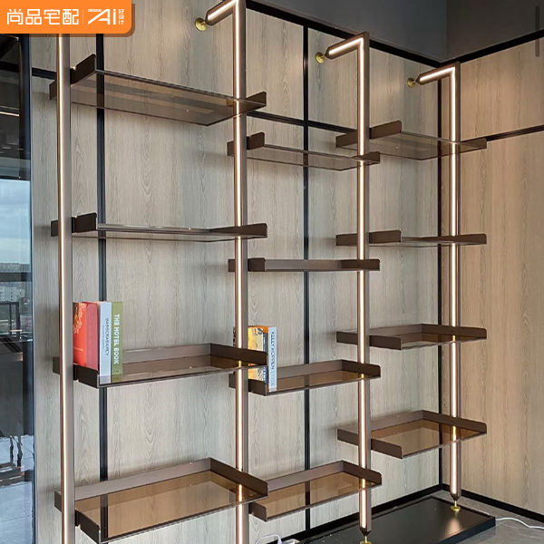 Luxury Contemporary Metal Glass Wardrobe with Backlit LED Strip Extendable Customizable Size and Material