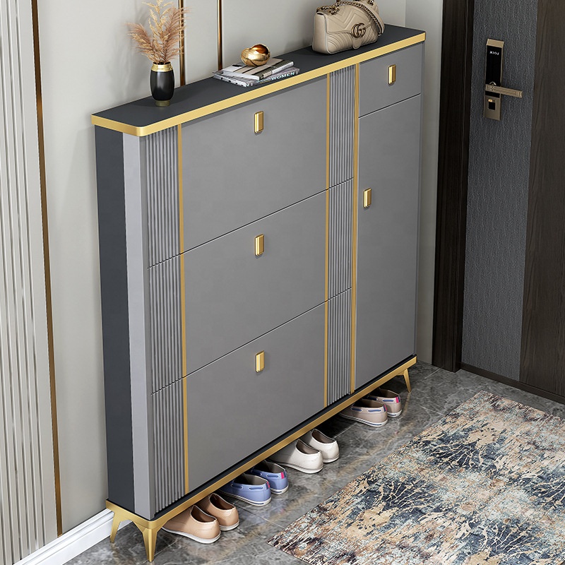 Rotating Slim Wooden Modern Convertible Foldable Durable Shoe Storage Cabinet Dustproof Eco-Friendly Save Space Entrance Home