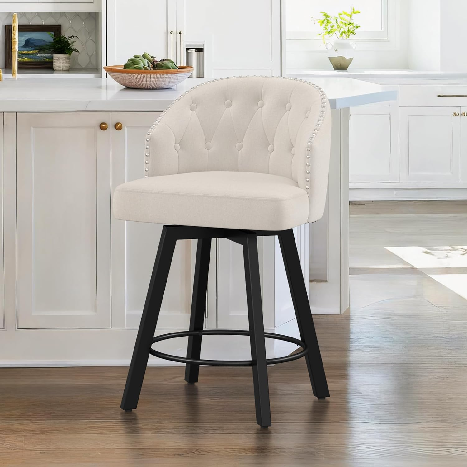 Midcentury Retro Counter Bar Stools with Swivel Faux Leather Backs Metal Legs for Dining Living Room Hotel for Kitchen Island