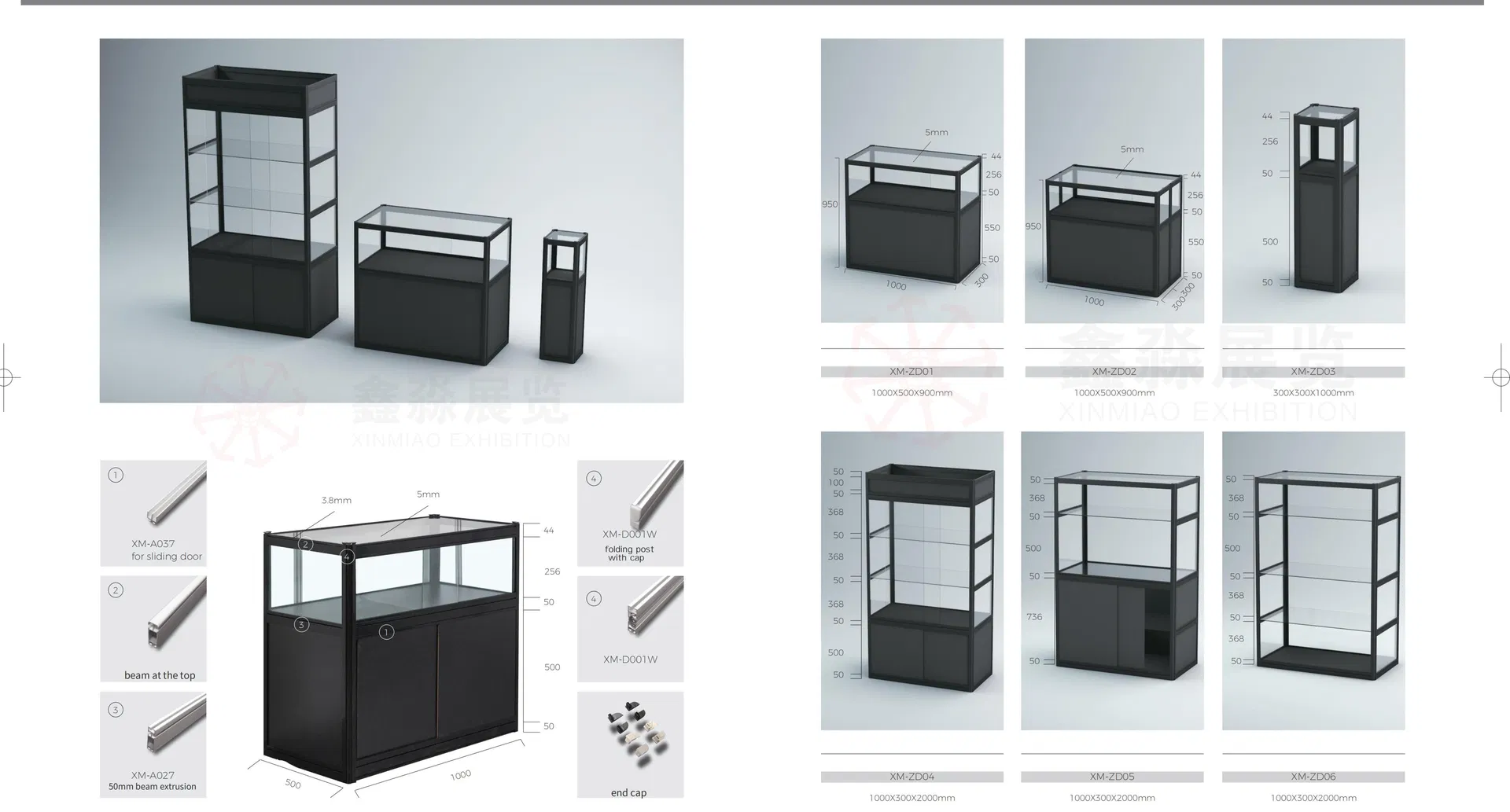 Specifications and Drawing details for Foldable Aluminium Framed Display Cabinets