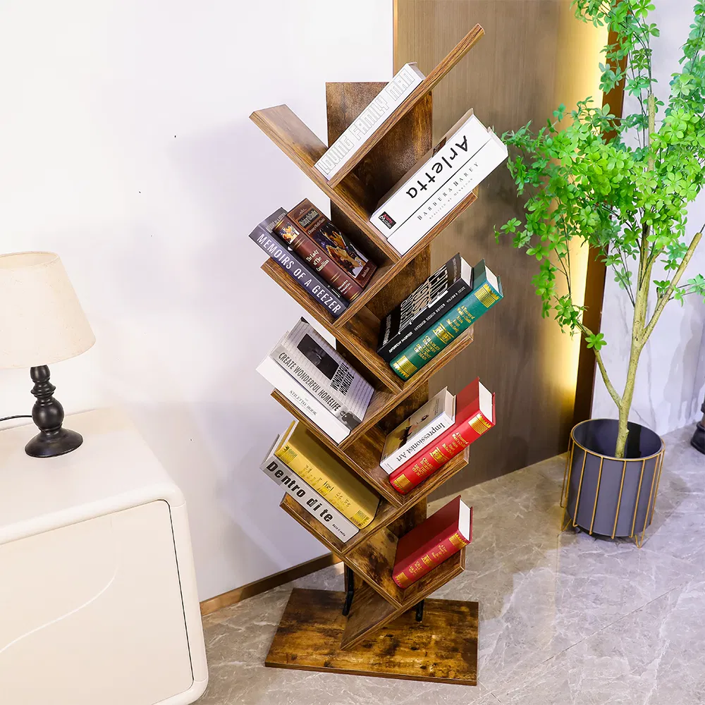 Large 9-Shelf Wood Bookcase Tree Bookshelf for Home Library or Entryway