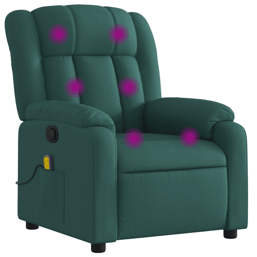 Dark Green Fabric Massage Recliner Chair Reclined View