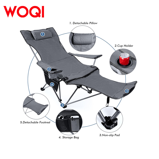 WOQI Modern Durable Oversized Folding Lounge Chair-Portable Outdoor Metal Garden Chair for Beach Camping &amp; Travelling