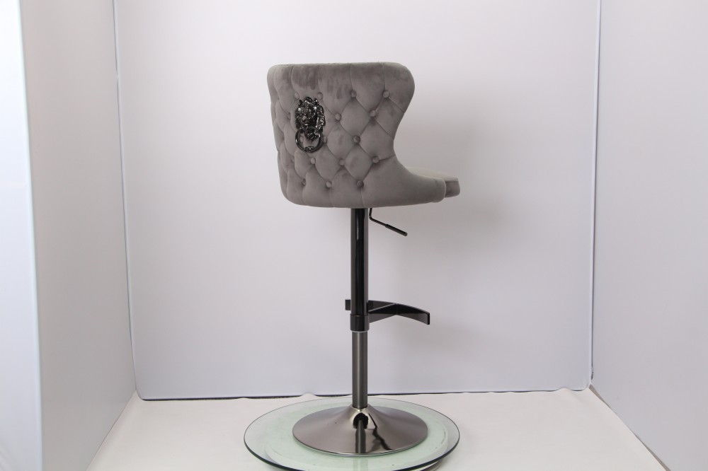 Modern Grey Velvet Bar Stool Adjustable Swivel Counter Height Stool for Kitchen Island & Bar