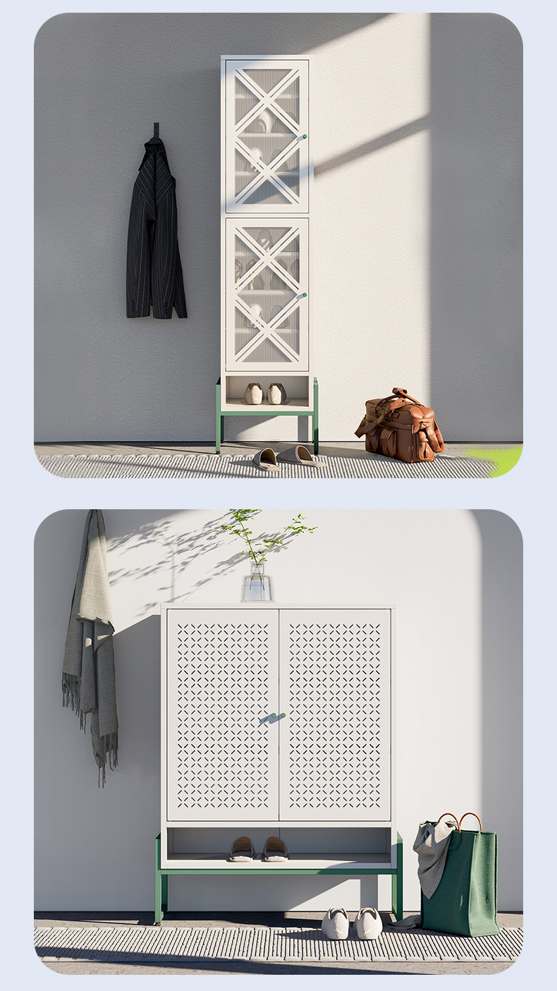 Shoe Cupboard for Entryway, Hallway,Mud Room,Metal Shoe Rack with 2 Doors in White Shoe Storage Organizer