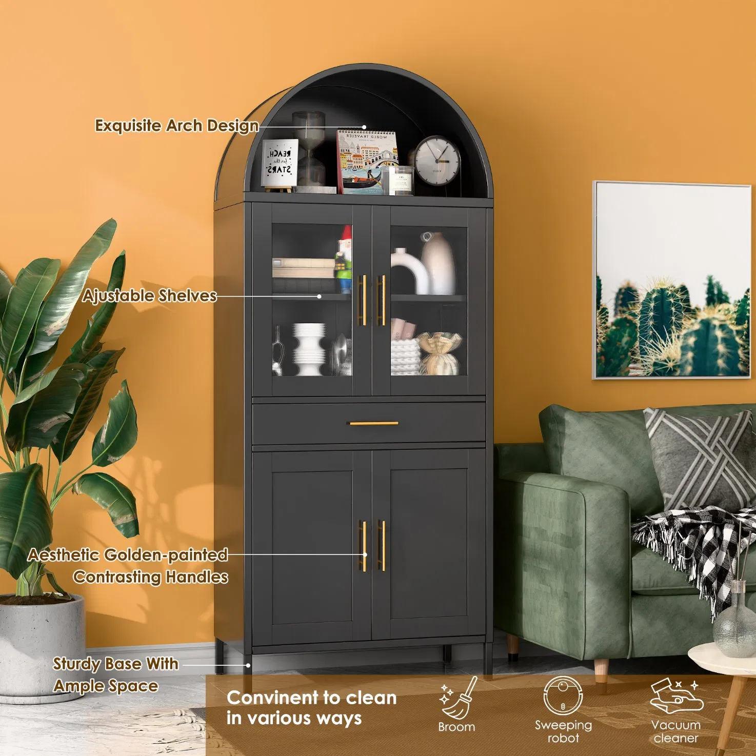 Glass Door Display Book Shelf Cabinet Modern Living Room Metal Storage Cabinet