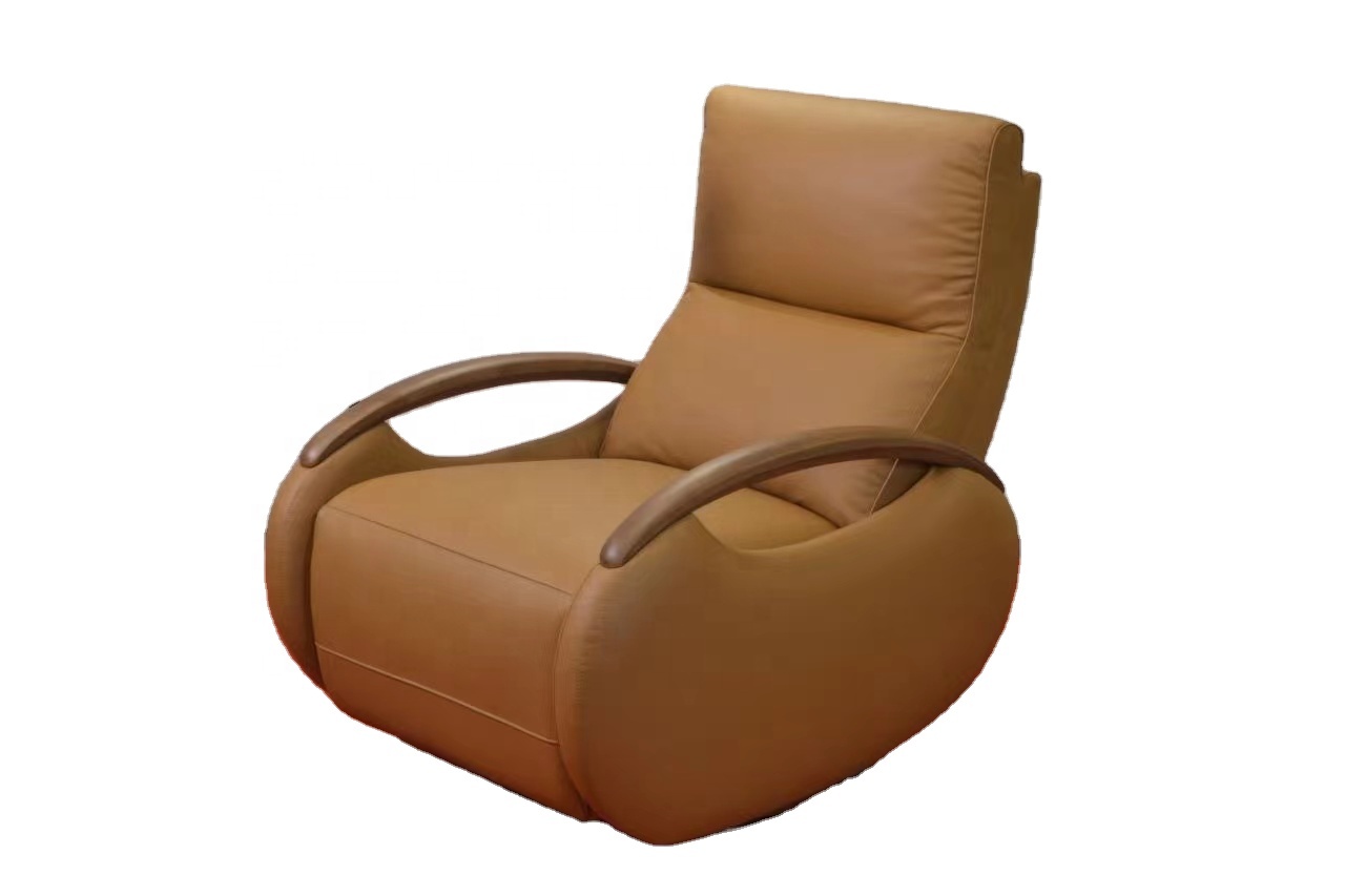 Modern Extendable Genuine Leather electric recliner Chair with Wooden Armrest GN-015