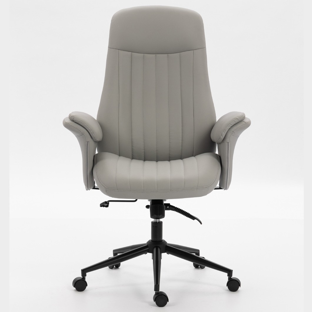 High Back Gray Office Chair Vertical Striped PU Leather Ergonomic Executive Chair Comfortable Soft Padded Adjustable Lifting
