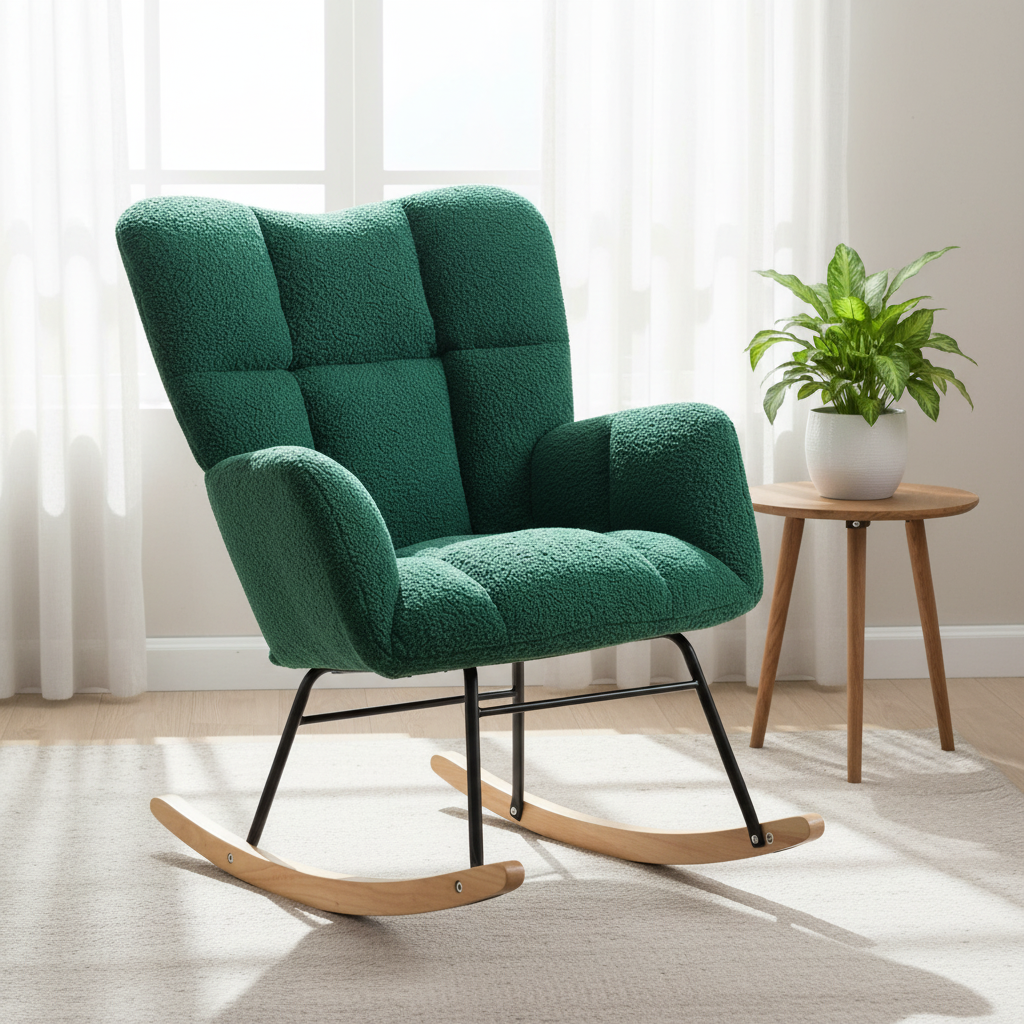 Nordic Modern Lazy Casual Eco-Friendly Durable Sofa Swing Rocking Chair Solid Wood Base for Living Room Bedroom Hotel (3-Year