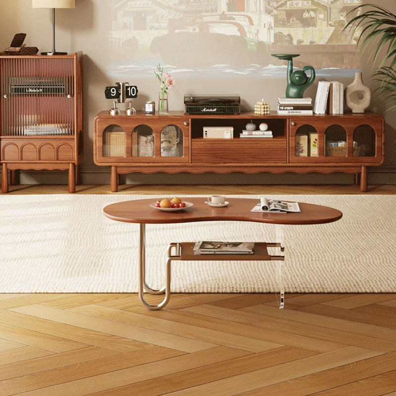 Medieval Style Living Room Center Furniture Stainless Steel Legs End Table Wooden Simple Coffee Table