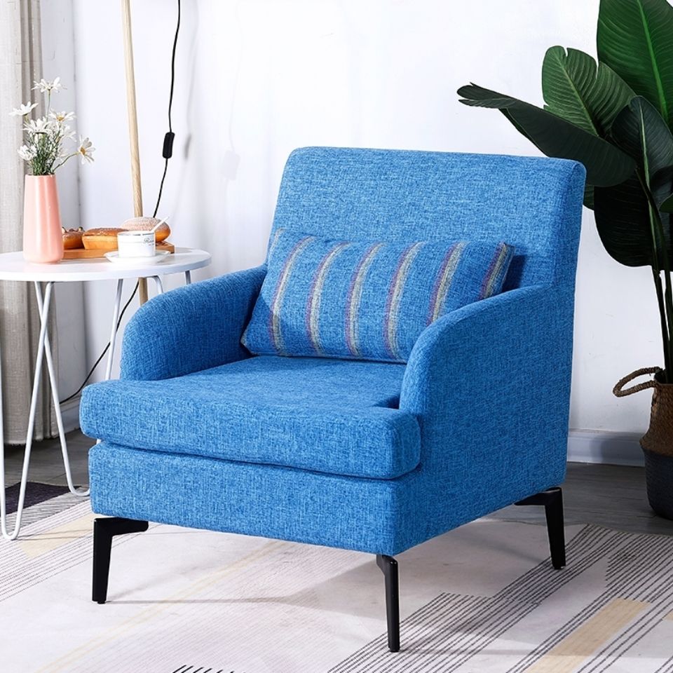 Luxury Modern Blue Nordic Linen Fabric Accent Chair Set Relax Sofa Armchair Super Comfortable Villa Living Room Bedroom Home