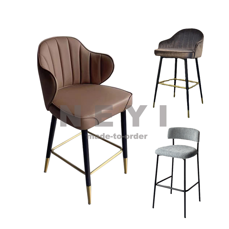 Modern Luxury Honeycomb Bar Stool High Chair Kitchen Island Counter Gold Metal Frame Leather Bar Chair Furniture