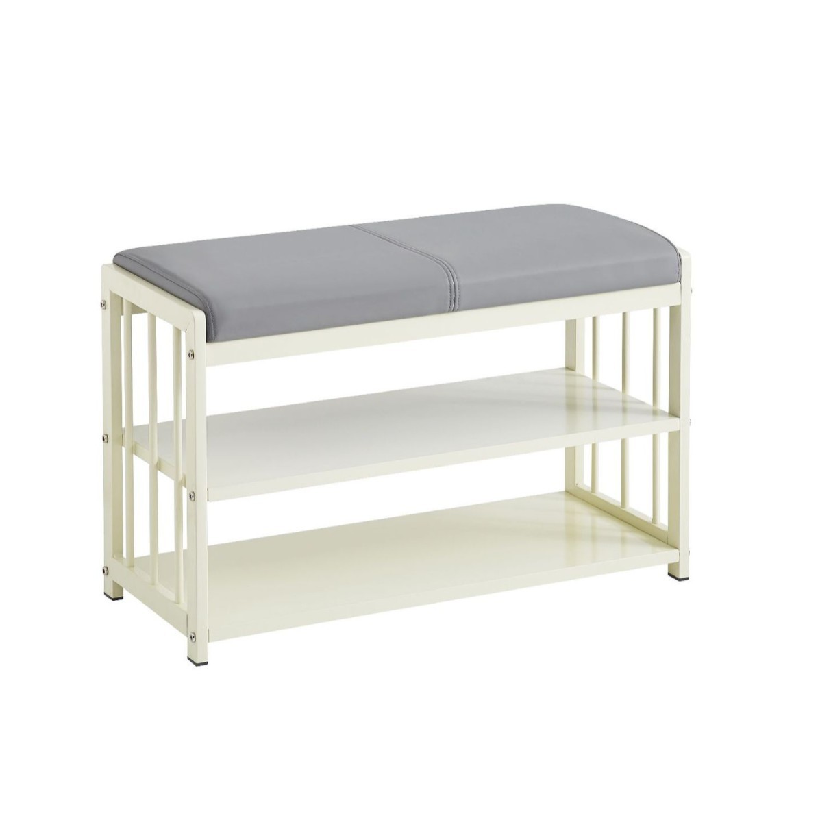 Simplicity Metal Bench with Cushion Modern Shoe Changing Stool Featuring 2 Storage Shelves for Living Room &amp; Entryway