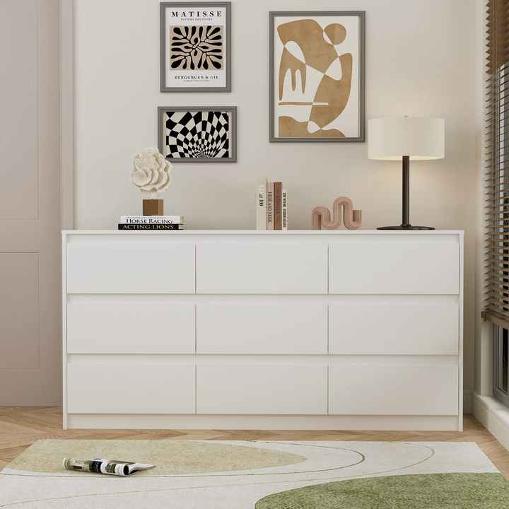 9 Drawers Double Dresser Modern Wood Dresser Chest of Drawers with Large Storage Space for Living Room