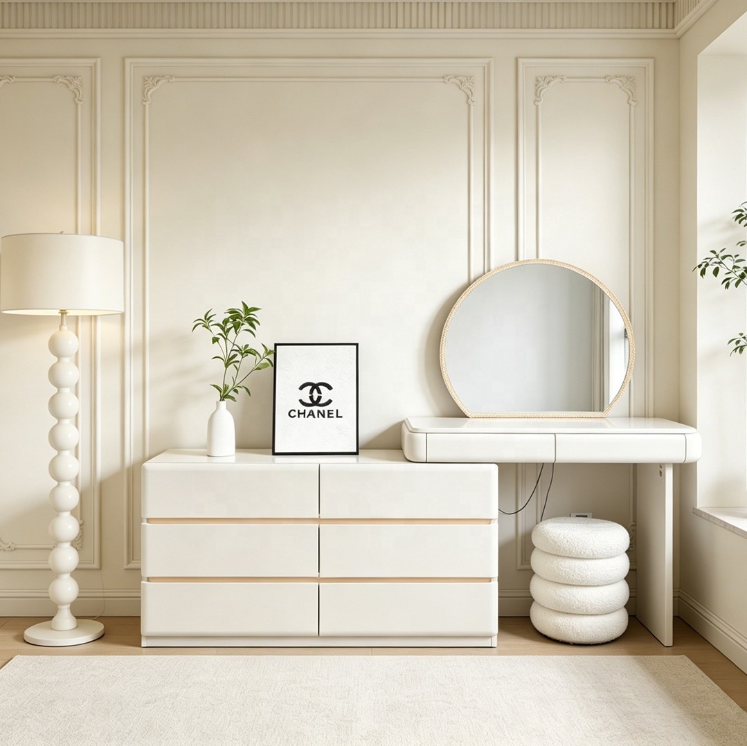 Modern Wood Dressing Table with Lighted Mirror and Storage for Bathroom Use Customizable Sizes