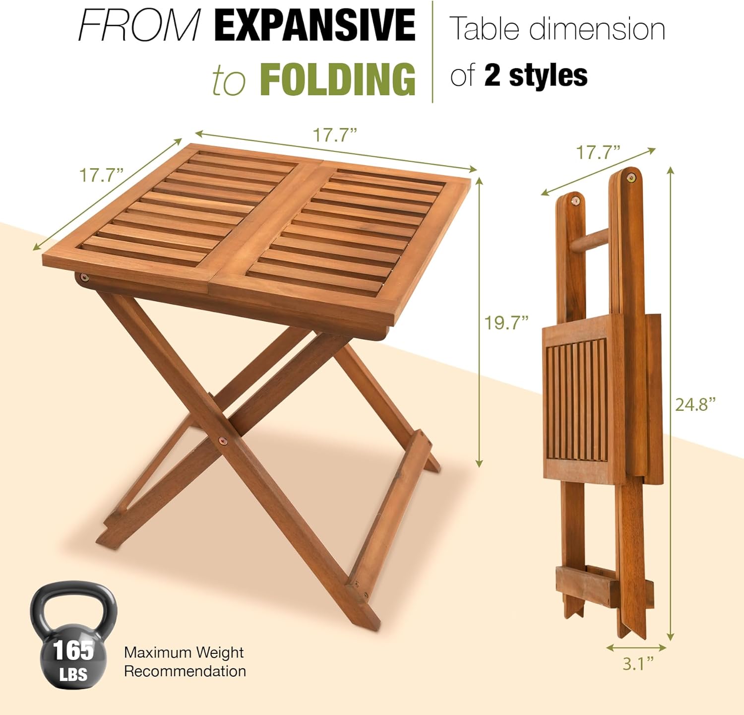 Folding Table Set of 2-Premium Modern Acacia Wood Portable Foldable Side Tables for Outdoor &amp; Indoor Use