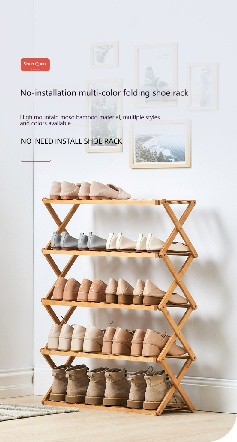 Modern Foldable Bamboo Shoe Storage Cabinet for Living Room-Eco-Friendly Space-Saving Durable No Installation Required