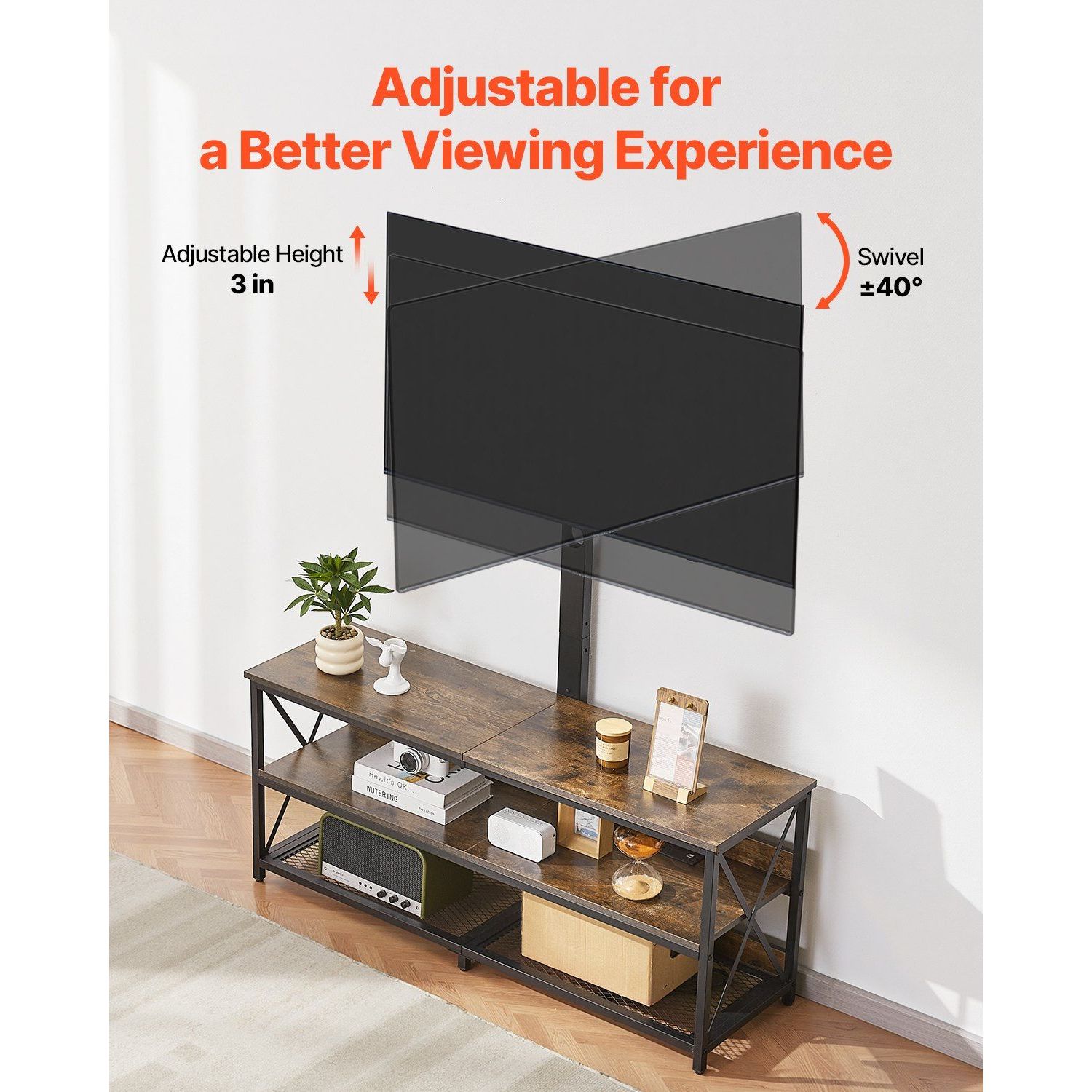 48\" TV Stand with Mount for TVs 75\" Entertainment Center Power Outlet Height Adjustable Console Mount Stand Alone TV Console