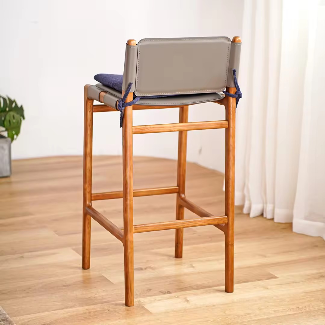 Vintage Solid Ash Wood Upholstered Counter Bar Stools