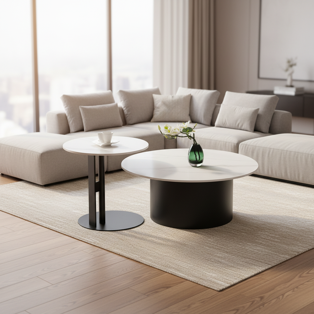 Italian Modern Minimalist Style Glossy White Sintered Stone Durable Coffee Table Set Living Room Luxury End Table