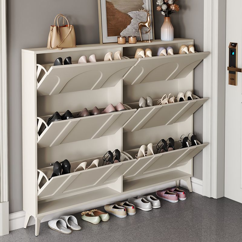 Ultra-Thin Flip-Top Shoe Cabinet Black Door American-Style Entryway Furniture for Narrow Entrance Hallway Exterior Shoe Rack