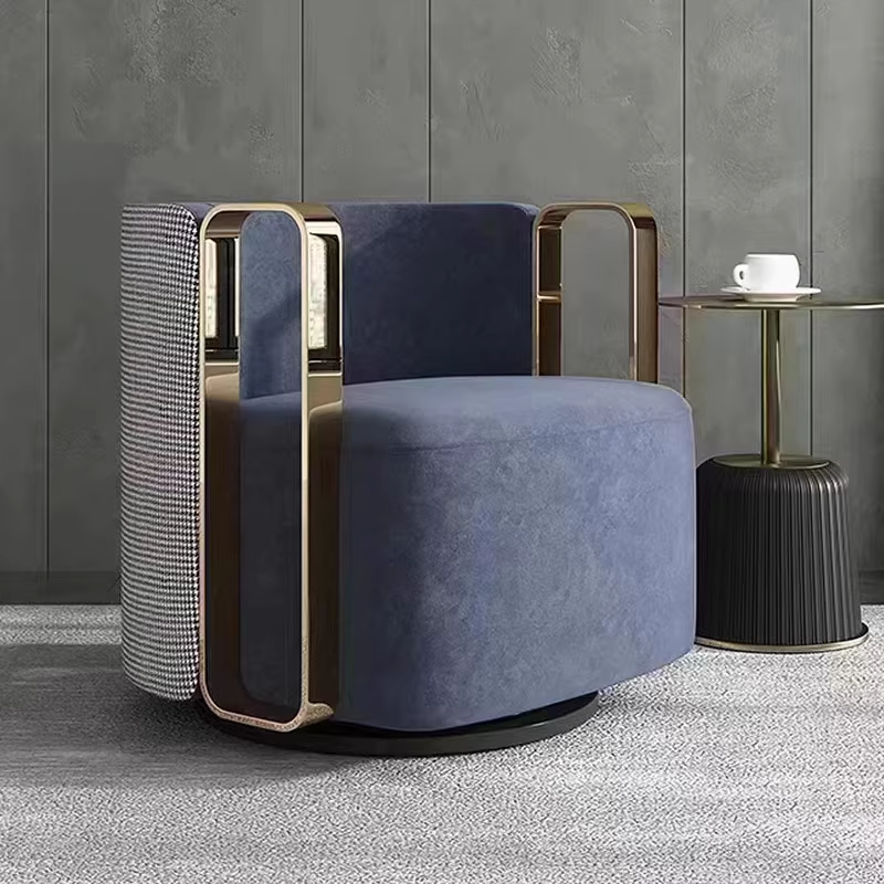 Luxurious Modern Stainless Steel Armchair Italy Postmodern Accent Swivel Revolving Chair Living Room Bedroom Bar Hotel Leisure