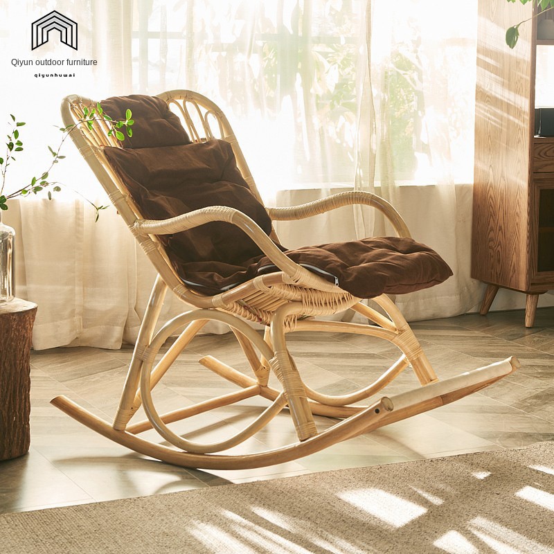 Modern Leisure Rattan Rocking Chair with Recliner for Living Room Home Furniture