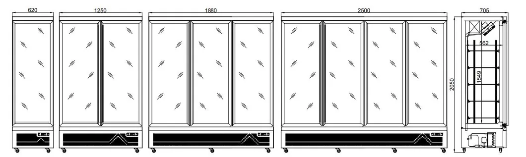 Bottom-Mounted Three-Door Refrigerated Display Cabinet (Model: LX1880CFA2H/L)