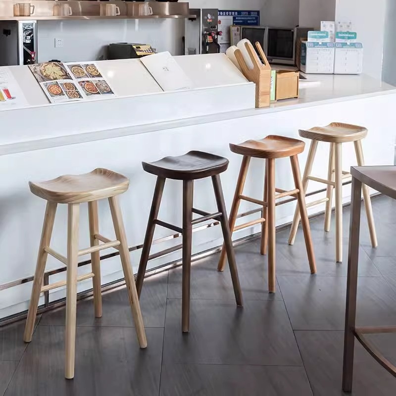 Nordic Solid Wood Commercial Bar Stool Multifunctional High Stool Modern Design Bar Furniture