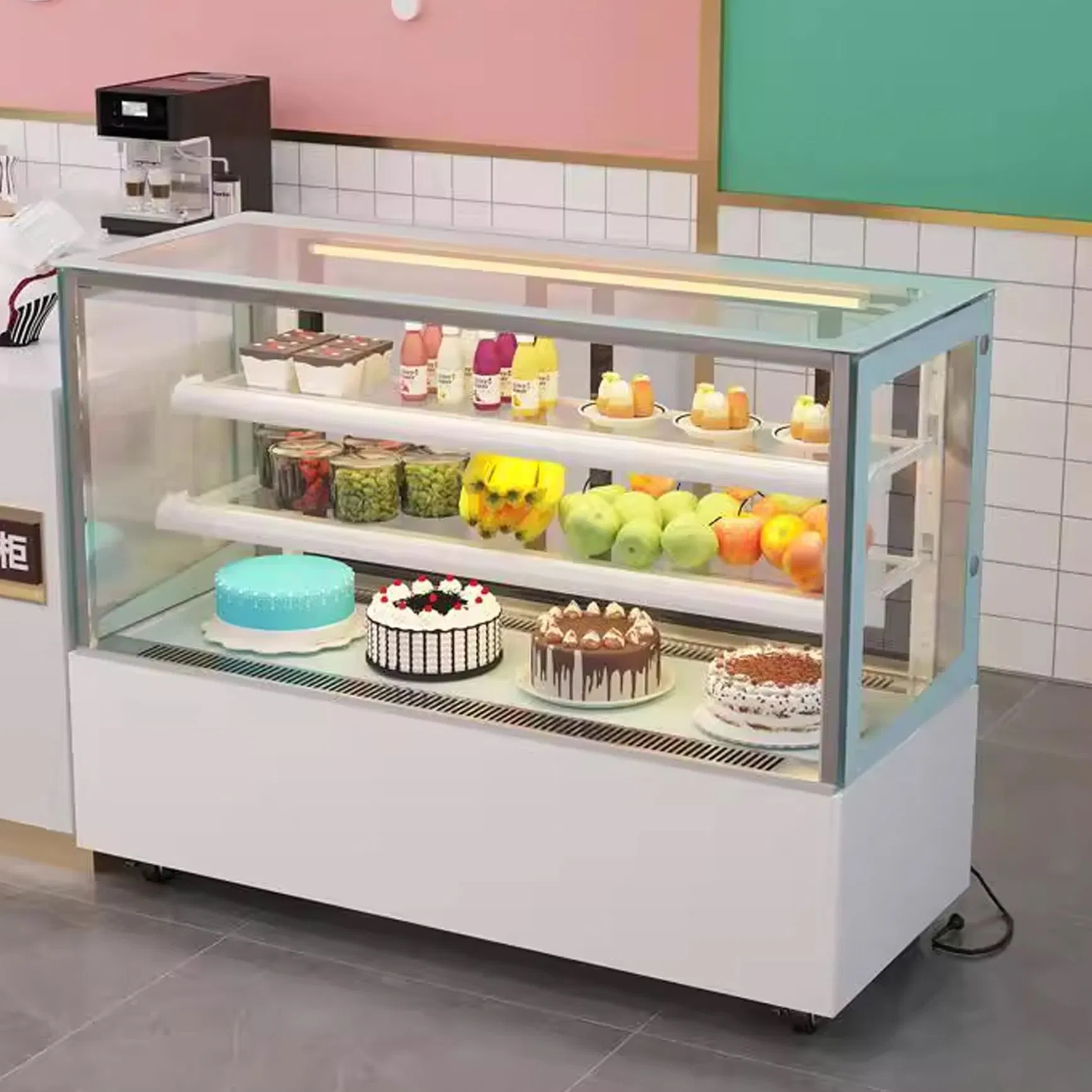 Small-Scale Bakery Display Cooler Square Cake Cabinet with Curve Glass for Cupcakes and Pastry Chocolate Refrigerator
