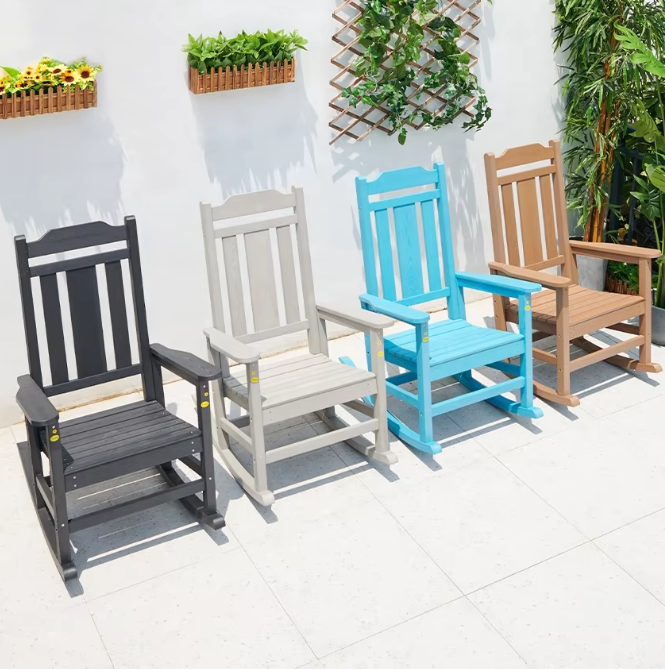 Outdoor Patio Leisure Rocking Chair Commercial Bulk Custom Plastic Wood Waterproof Chair for Event Villa Portable Eco-Friendly