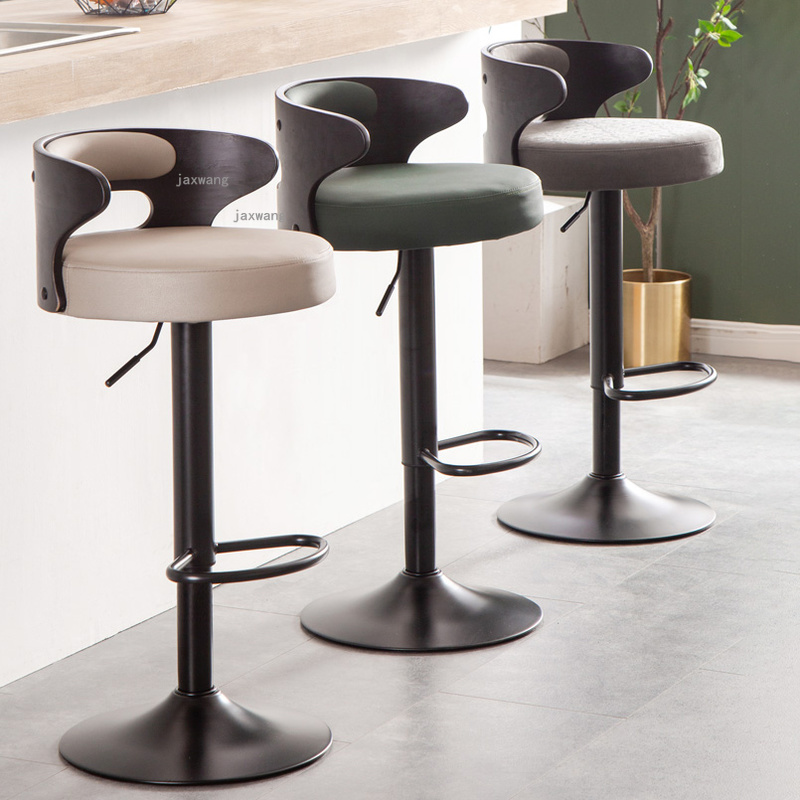 Leather Adjustable Metal Swivel Counter Height Modern Wooden Luxury Wood Kitchen Design High Stools Bar Chairs