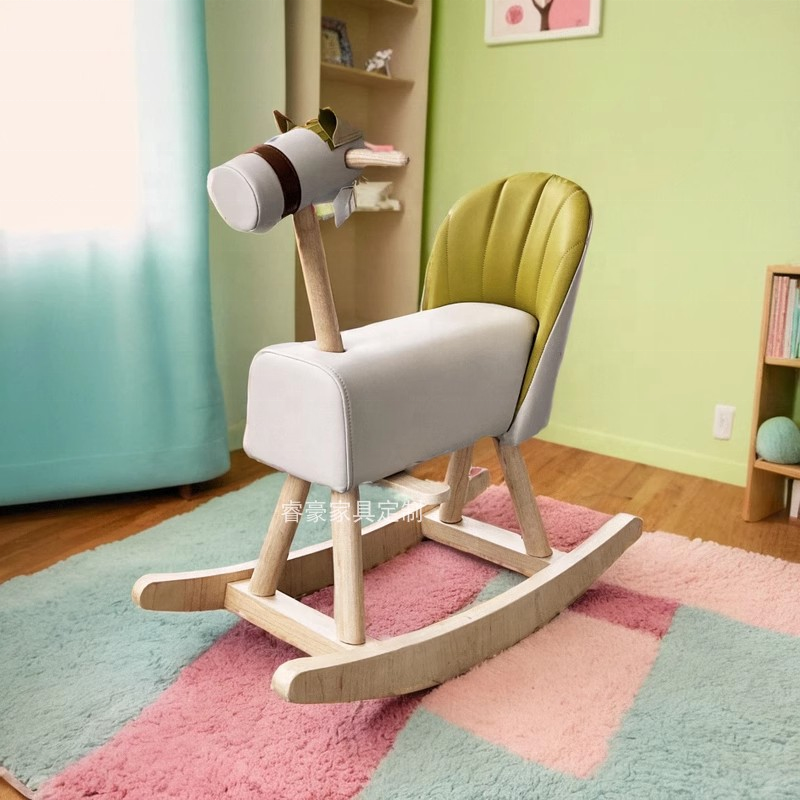 Modern Kids Deer Horse Animal Armchair Solid Wood Leisure Rocking Chair for Bedroom Villa Home Office Living Room or Dining