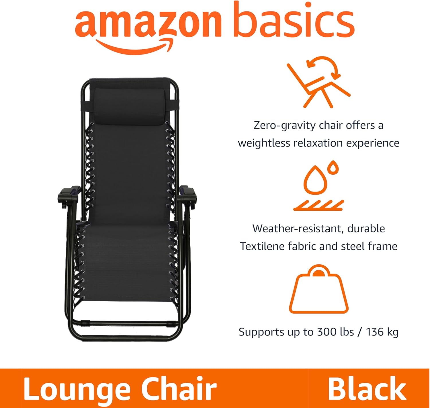 NBT Outdoor Iron Patio Zero Gravity Portable Folding Reclining Lounge Chair Padded Headrest Pillow Weather Resistant Travelling