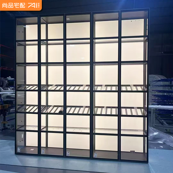 Luxury Contemporary Metal Glass Wardrobe with Backlit LED Strip Extendable Customizable Size and Material