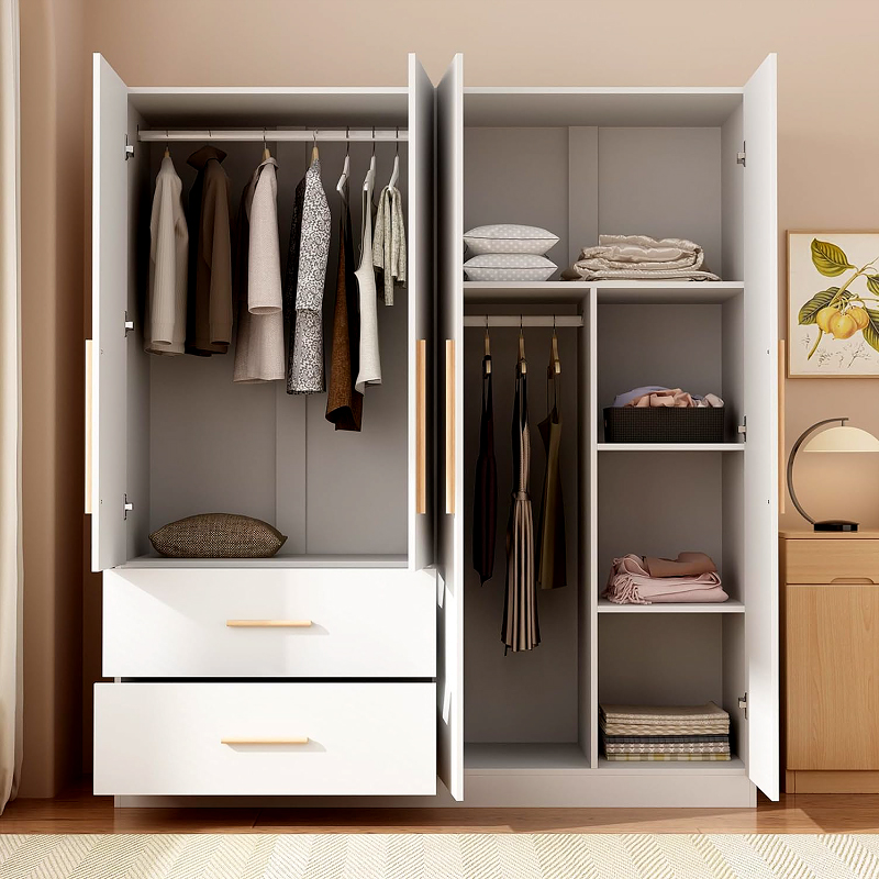 Armoire Wardrobe Closet with Doors &amp; Hanging Rods, Wooden Clothing Storage Cabinet with Drawers &amp; Shelves for Bedroom, White