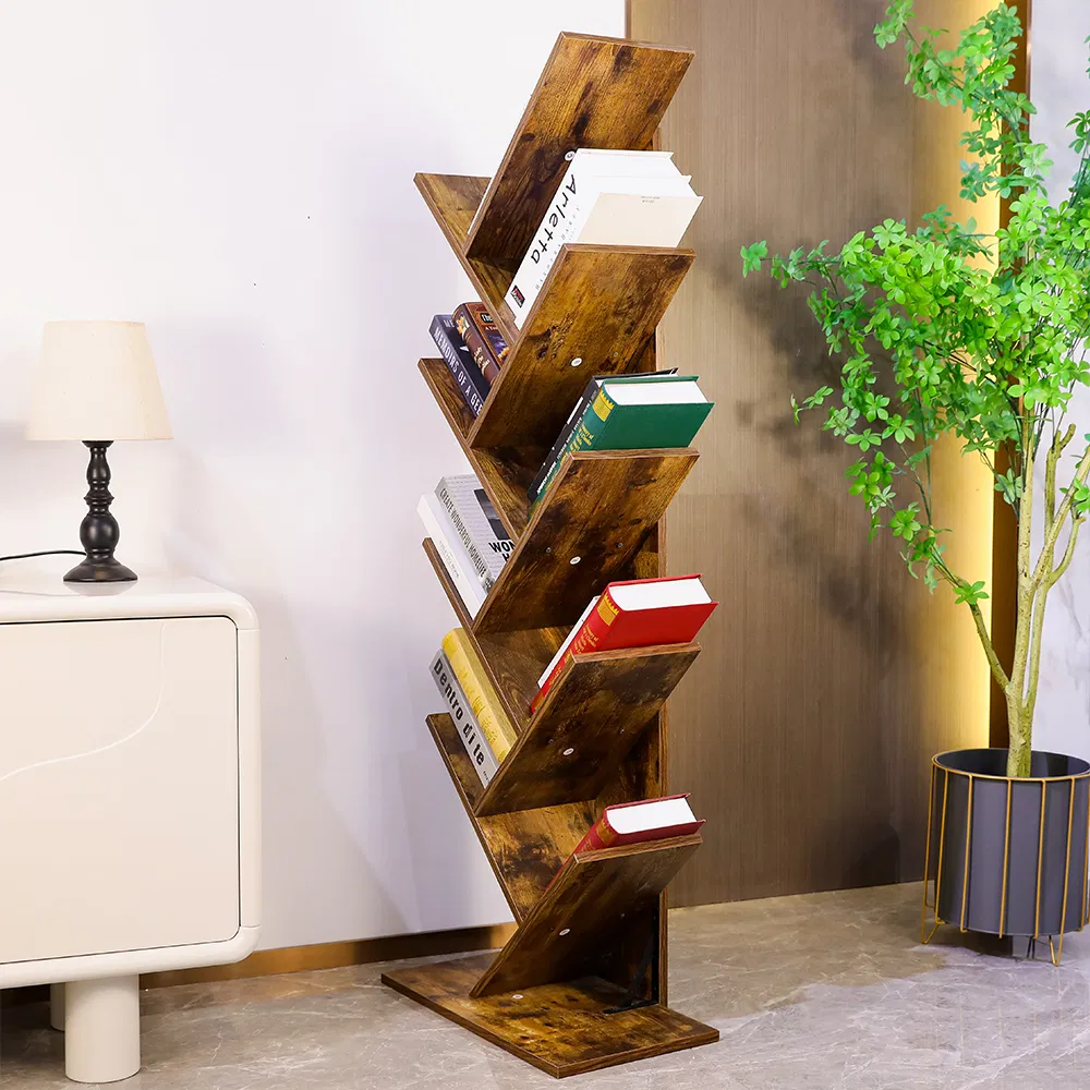 Large 9-Shelf Wood Bookcase Tree Bookshelf for Home Library or Entryway